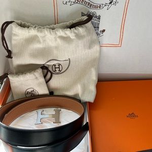 Hermes black leather belt